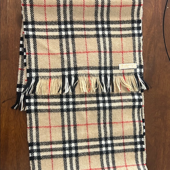 Burberry Beige and Red Check Wool Scarf - Picture 1 of 2